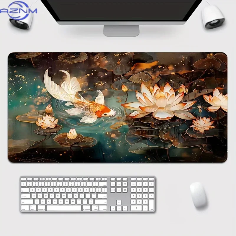 Luxurious Lotus And Koi Mouse Pad Rubber Base Large Game Mousepad Computer Laptop Keyboard Mat Pc Accessories Offices Decor Mats