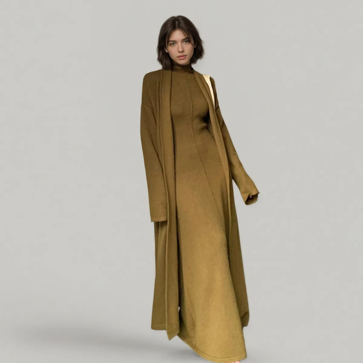 CiCi 2025 الخريف الشتاء فستان محبوك مجموعة قطعتين الزي البوليستر النايلون مكتب العمل حفلة ملابس يومية صالة أنيقة #3