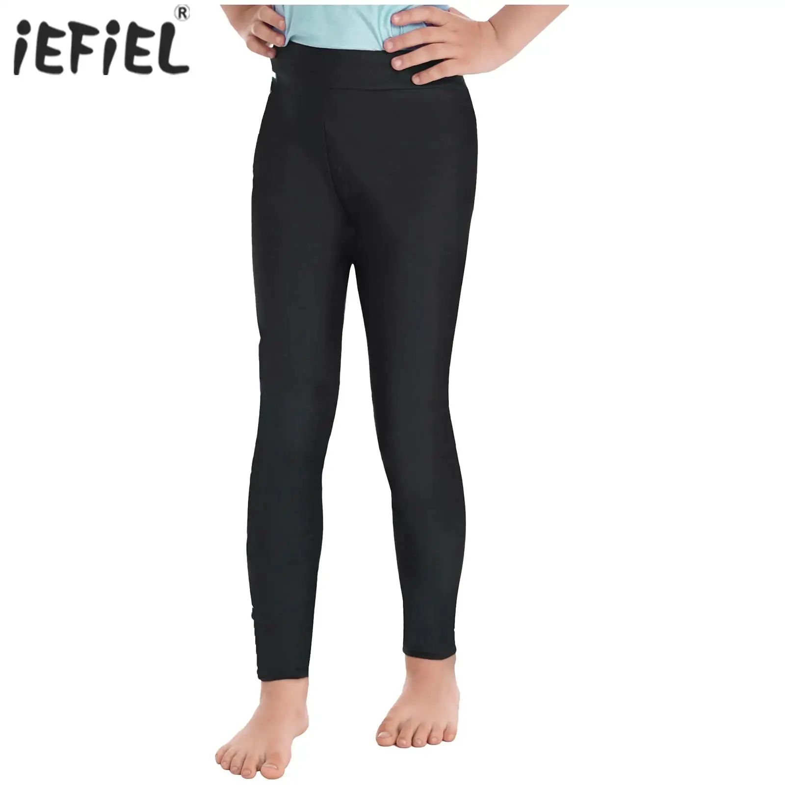 Kids Girls Sports Pants Elastic Waistband Stretchy Long Pants Leggings Figure Skating Dance Casual Gymnastics Workout Fitness