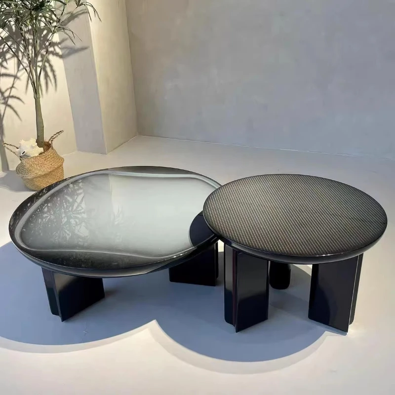 Polished White Marble Nested Tabletop - Gray Textured Natural Stone