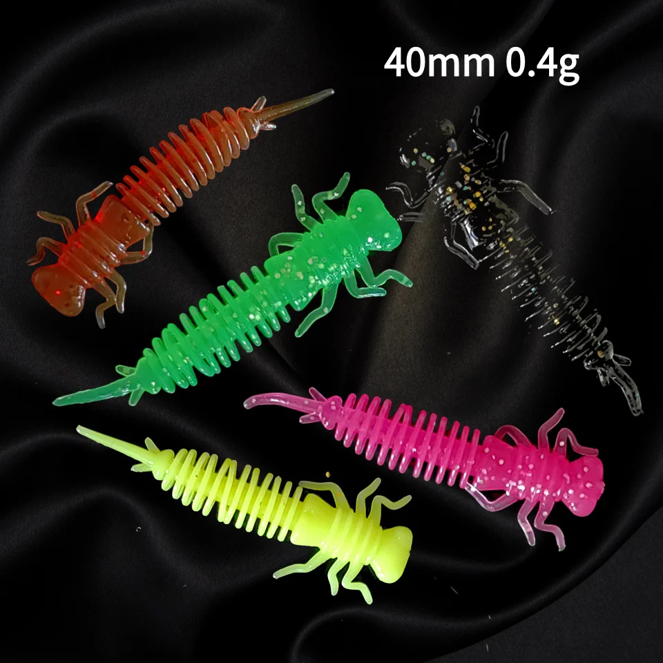 MUKUN 10PCS TPE Mini Soft Fishing Lures 0.4g/40mm Artificial Worm Silicone Bass Jigging Baits Bionic Bait Dragonfly Larva