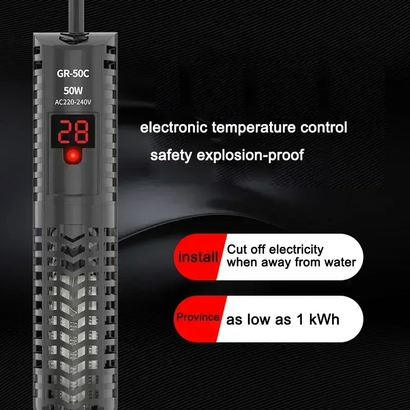 Fish tank 25w-300w heating rod red parrot non-explosive glass digital display turtle aquarium automatic thermostat GR