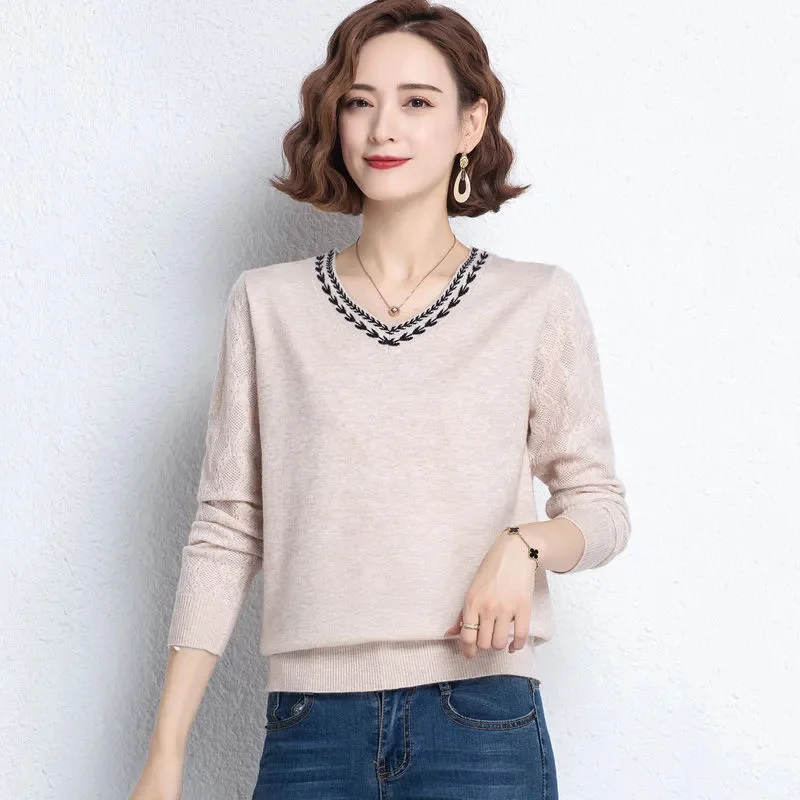 

Women Wool V-neck Sweater Bottoming Jumpers Solid Autumn Winter Soft Warm Woman Sweater Knitted Basic Slim Pullovers Tops