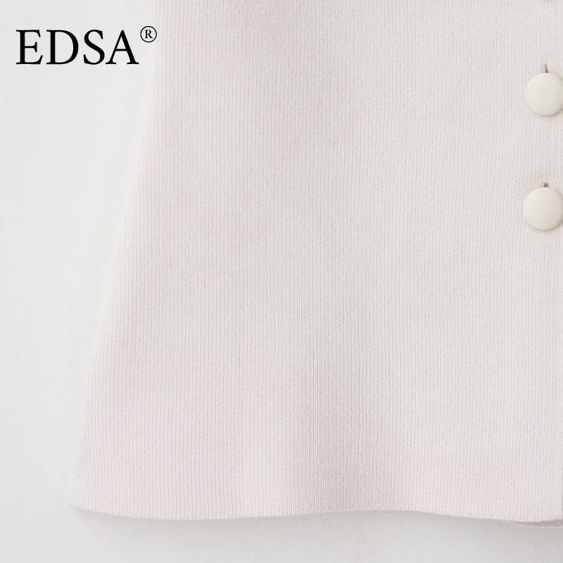 EDSA Gilet da donna in maglia bianca con bottoni e bottoni ricoperti con scollo a V monopetto maglione gilet top femminile