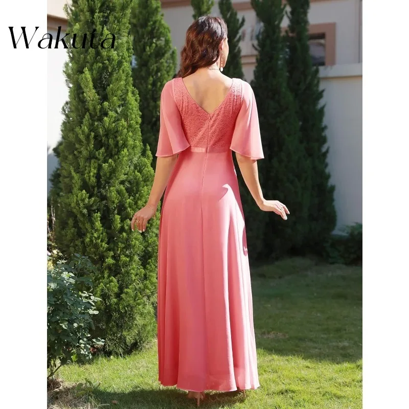 Wakuta Women's Bridesmaid Robe for Wedding Guest Formal Long Prom Mother Bride Lace Chiffon Evening Gowns Платье Для Мамы Жениха