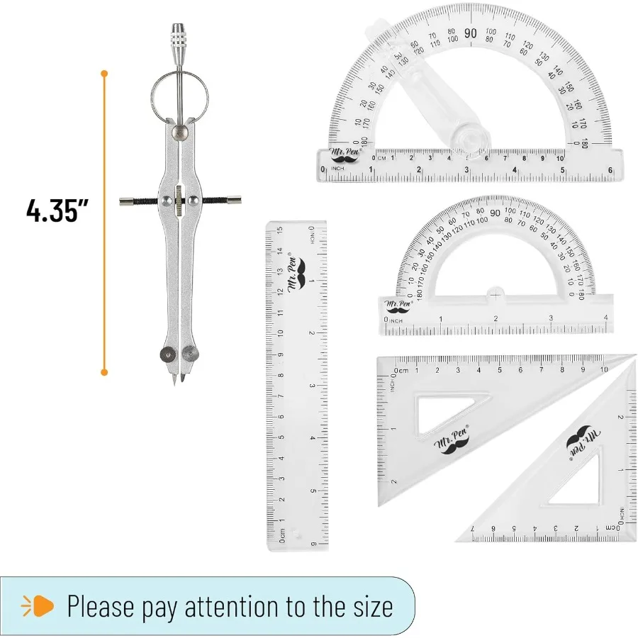 15-Piece Geometry Set with 6-Inch Protractor, Compass & Ruler - Essential Back-to-School Math Supplies for Students