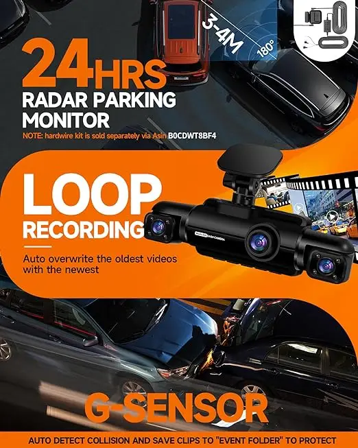 Cámara para Coche HUPEJOS V60-4CH 4K+1080P, Visión Nocturna Superior, Control por Voz, WiFi y GPS Integrados de 5 GHz, Modo de Estacionamiento 24H, DVR para Coche