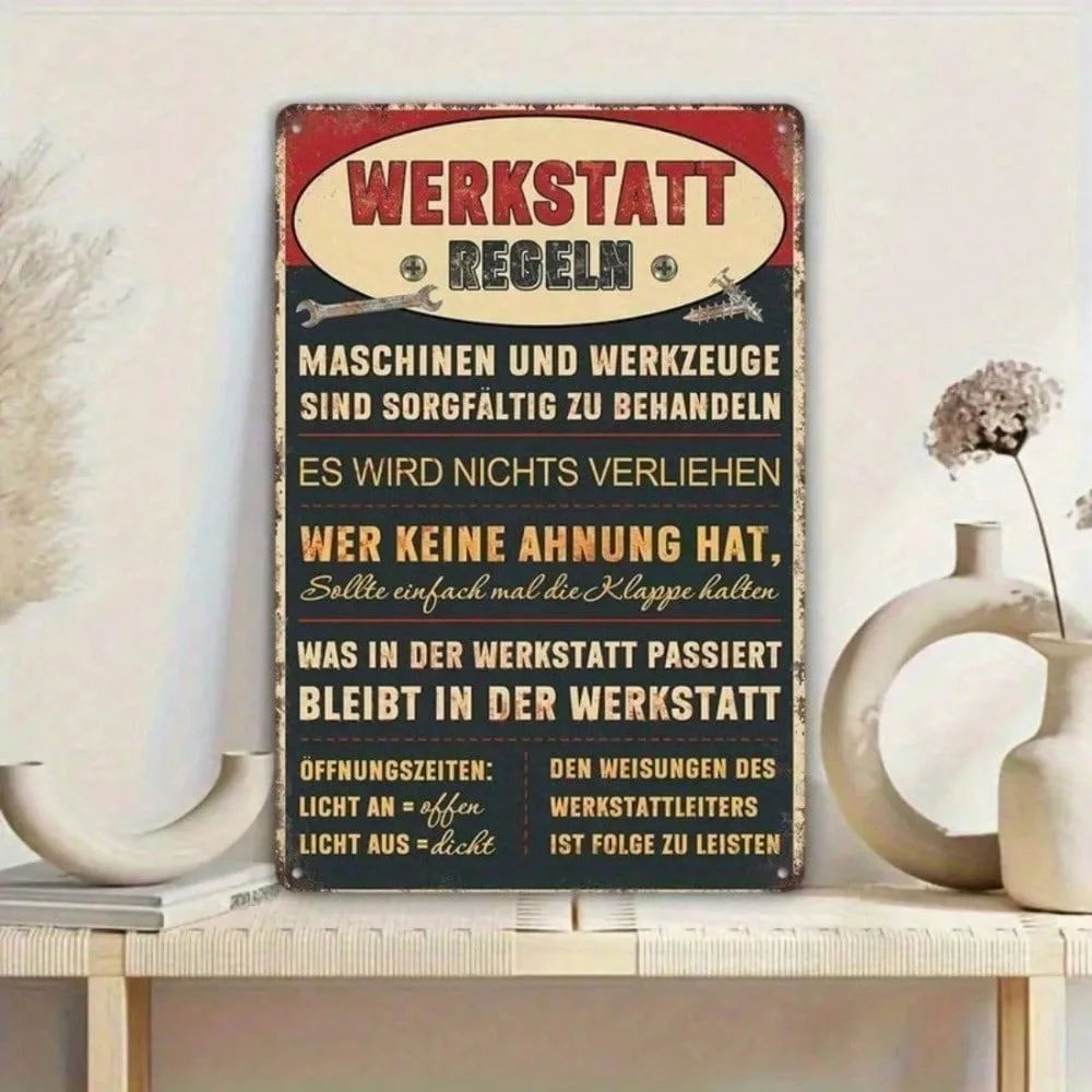 

Винтажный металлический настенный знак 7,9x11,8 дюймов, деревенский немецкий декор для мастерской, промышленный гараж, человек, пещерный бар, фермерский дом, домашний офис, искусство