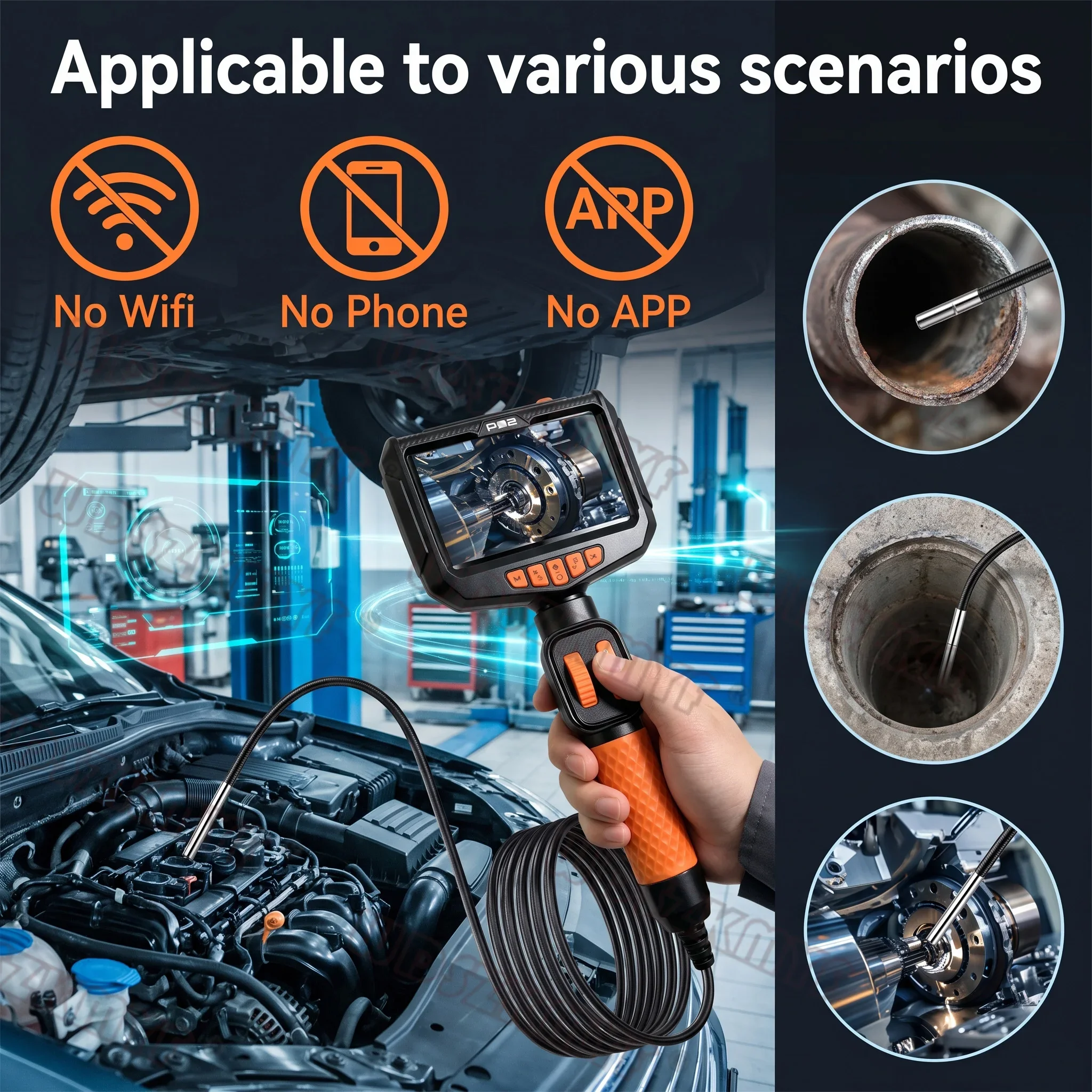 360° Rotatable Lens 5 Inch Portable Industrial Endoscope 6mm 1080P IP67 Waterproof LED Borescope For Car Engine Pipeline Check image 6
