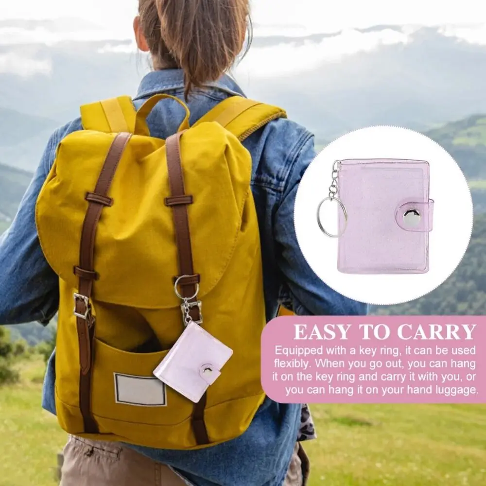 With Keychain Mini Photo Album Simple DIY Storage Photo Card Holder Snap Button Design PVC Portable Pocket Album