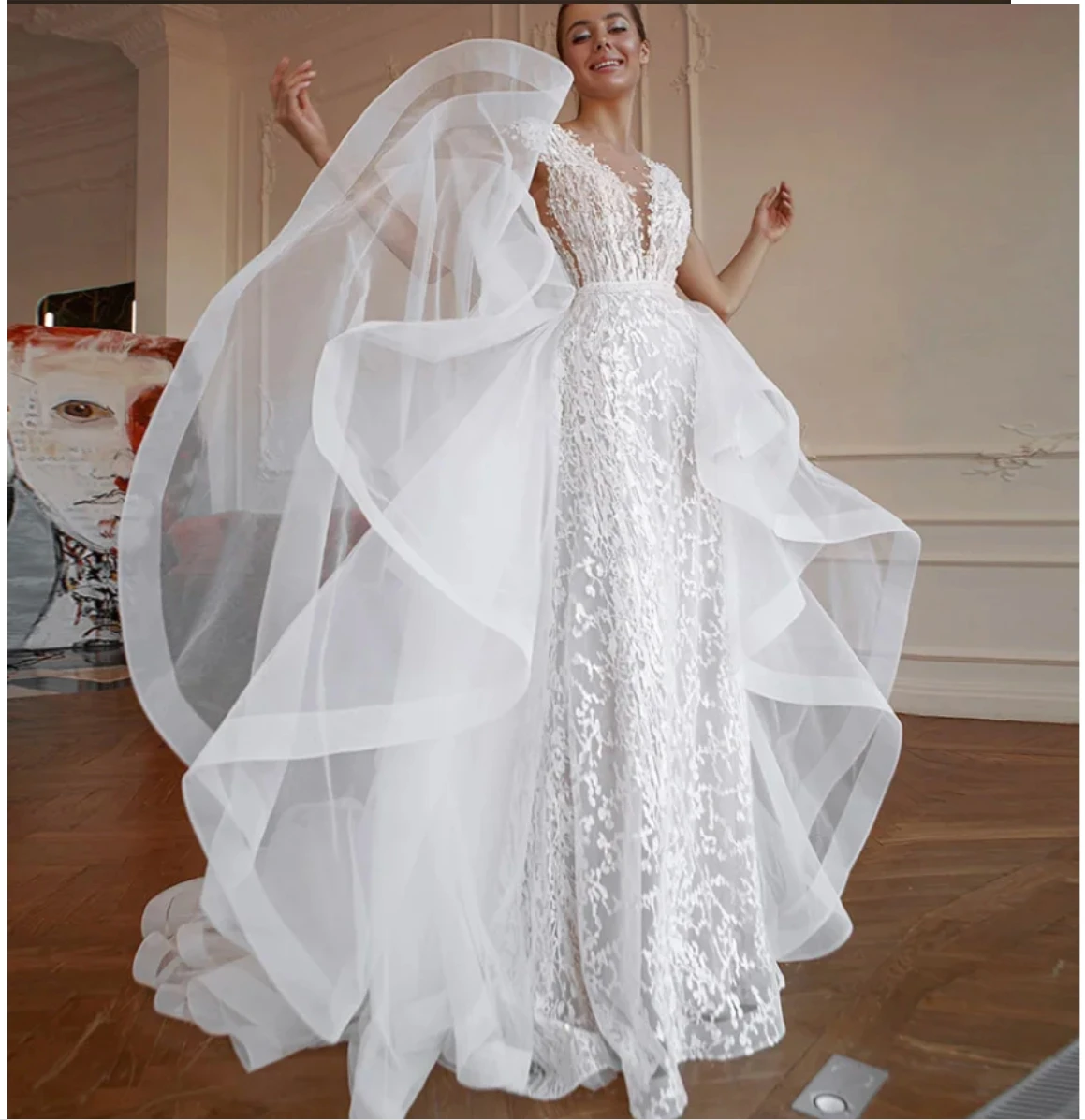 New Women Wedding Detachable Skirt Removable Train White Ivory Tiered Tulle For Dresses Bridal Accessories Custom Made