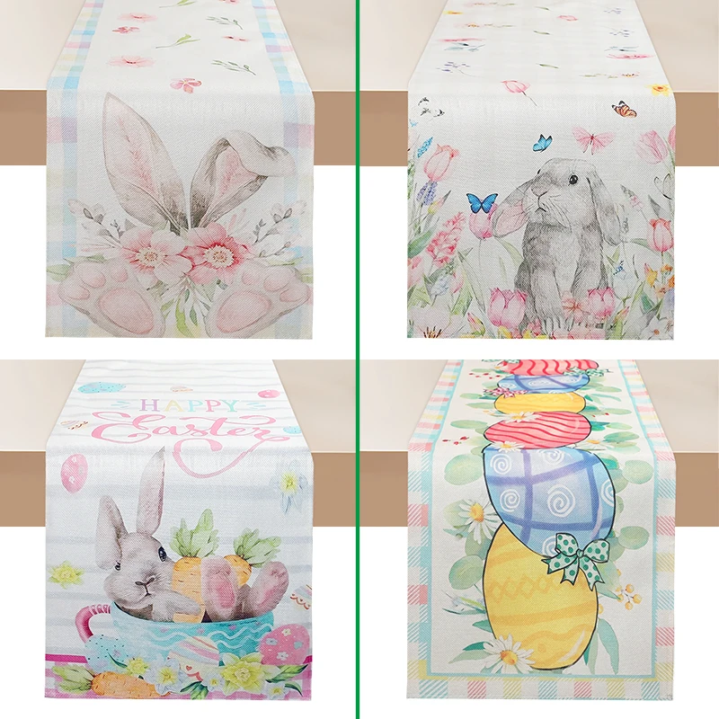 

2025 Easter Bunny Rectangle Dining Table Cloth Home Outdoor Rabbit Placemat Easter Party Holiday Kitchen Table Decor Supplies