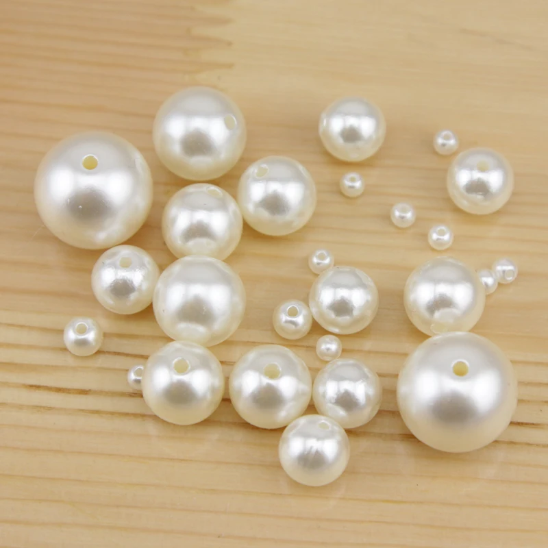3mm-20mm White/Ivory With Hole Imitation Round Pearl Beads DIY Jewelry Making Necklace Bracelet Earrings Accessories