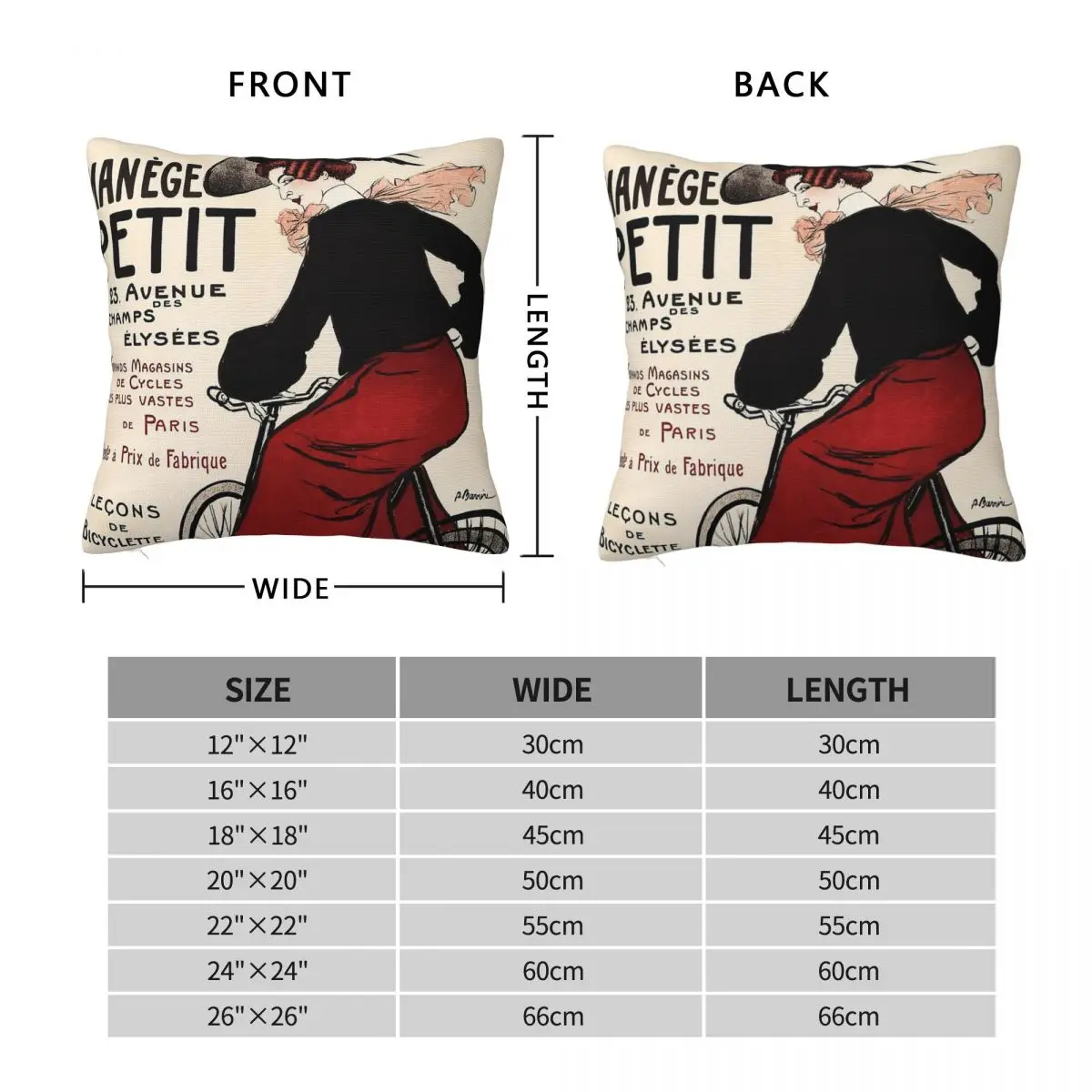 Manege Petit Paris Bicycle Square Pillowcase Polyester Linen Velvet Creative Zip Decorative Room Cushion Case