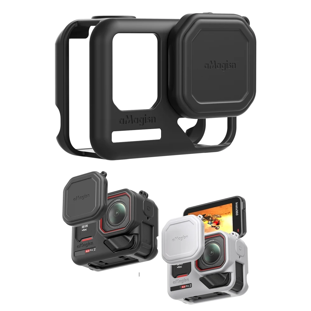 

For Insta360 Ace Pro2 Silicone Case Protective Cover with Lens Cap for Sports Cameras