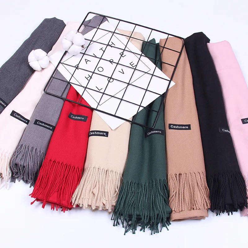 Feminino sólido cachecol cashmere pashmina xales borla hijab cabeça envolve femme fina outono inverno borla lenços bandana 2022 designer