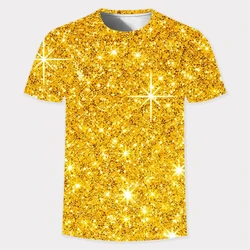 Summer New 3D Gold Fashion Digital Harajuku Print Short Sleeve O-Neck Men's Casual Personality Hip Hop Street T-shirt Men Tops