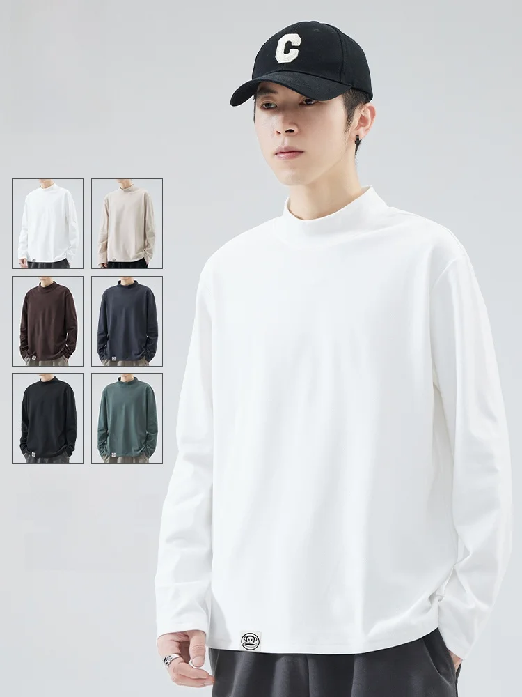 

Heavyweight Long Sve Base irt Men's f High Collar T-irt Comfortable Polyester Blend Winter Faion