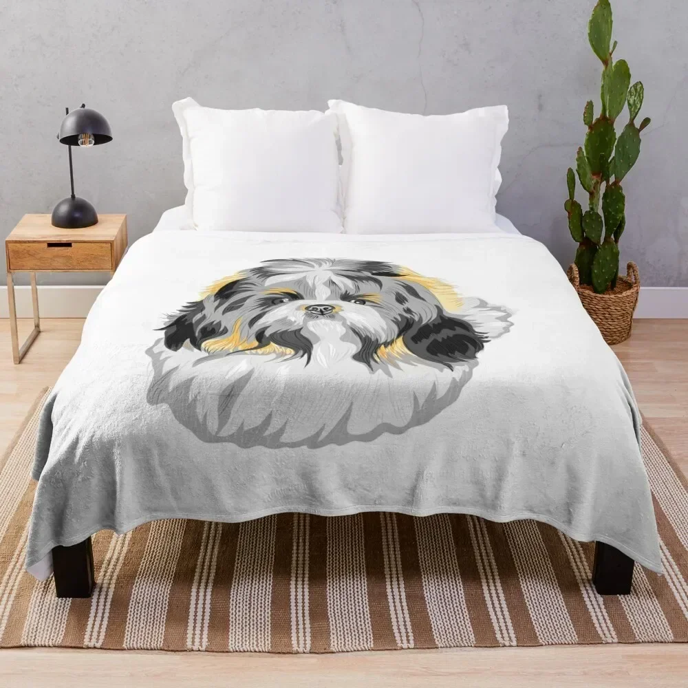 

Shih tzu dog breed sketch cute little beauty long hair Throw Blanket Cozy Light Blanket for Travel Camping Picnic