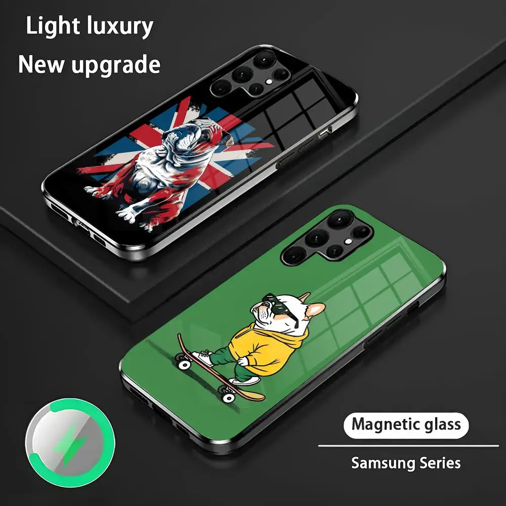 Funda de teléfono Bulldog S24 Ultra, Fundas Celulares para Samsung S24 S23 S22 S21 S20 Plus Ultra Note20, funda de teléfono magnética de vidrio