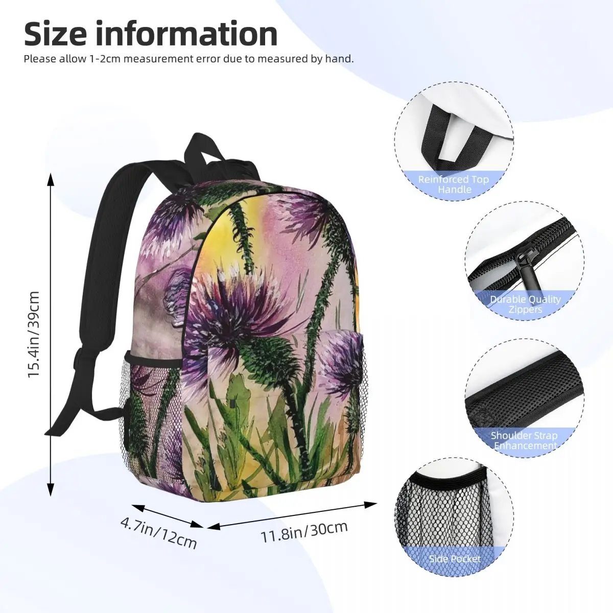 Scotch Thistle Plant Design Backpack Daypack Large Capacity Boys Girls BookBag Shoulder Bags for Men Women Children School Bag