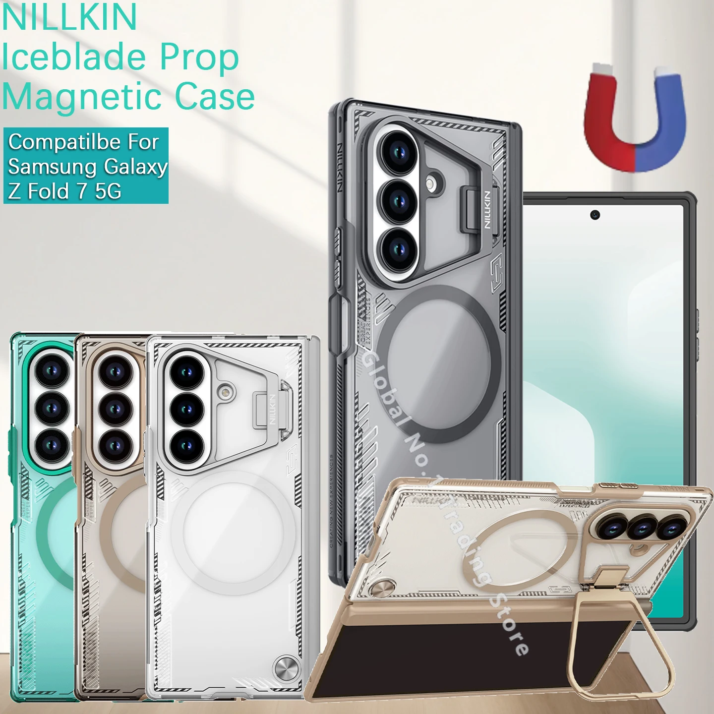 NILLKIN для Samsung Galaxy Z Fold 7, защитная петля, кронштейн для объектива, рамка для ПК, Iceblade ProP, магнитный прозрачный черный жесткий чехол NILLKIN для Samsung Galaxy Z Fold 7, защитная петля, кронштейн для объектива, рамка для ПК, Iceblade ProP, магнитный прозрачный черный жесткий чехол