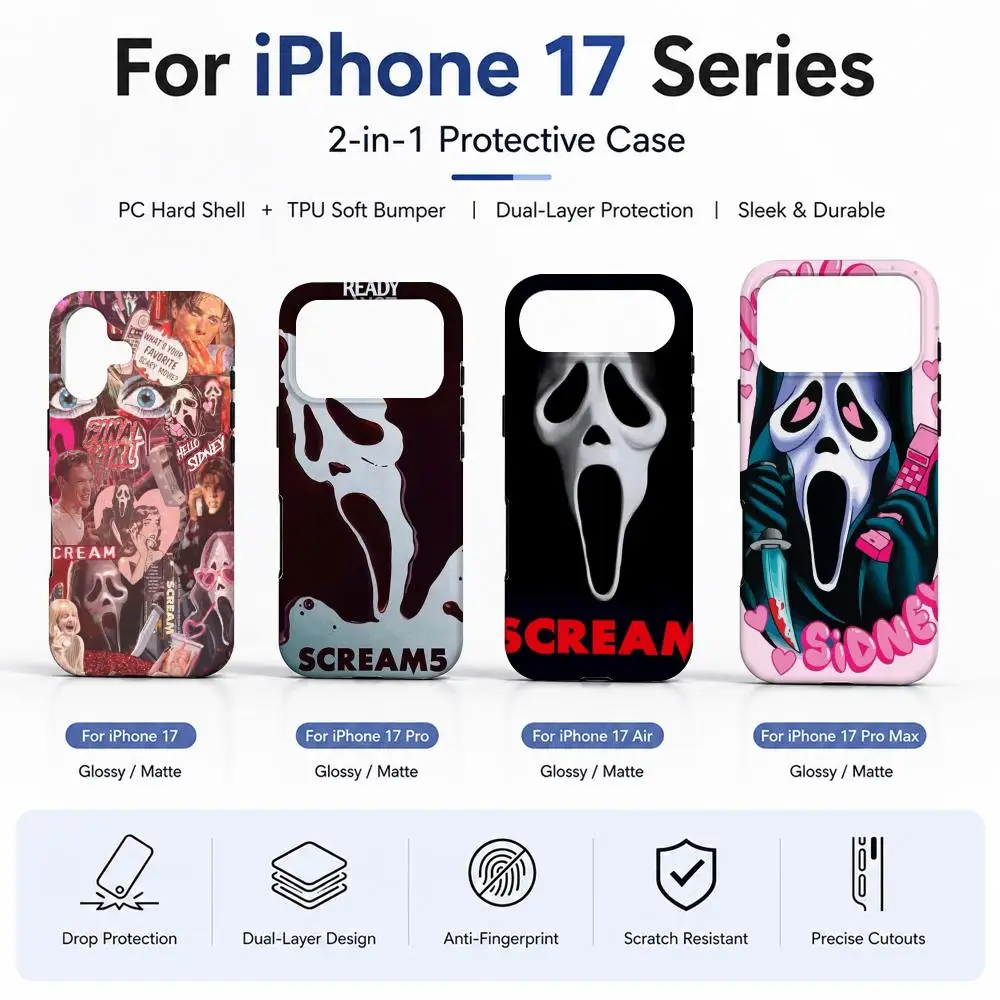Fear Scream Movie Cover Phone Case Film material 2-in-1 Shell FOR IPhone 17 16 15 14 12 17Air 16e 13 Pro MAX 16Plus Cover