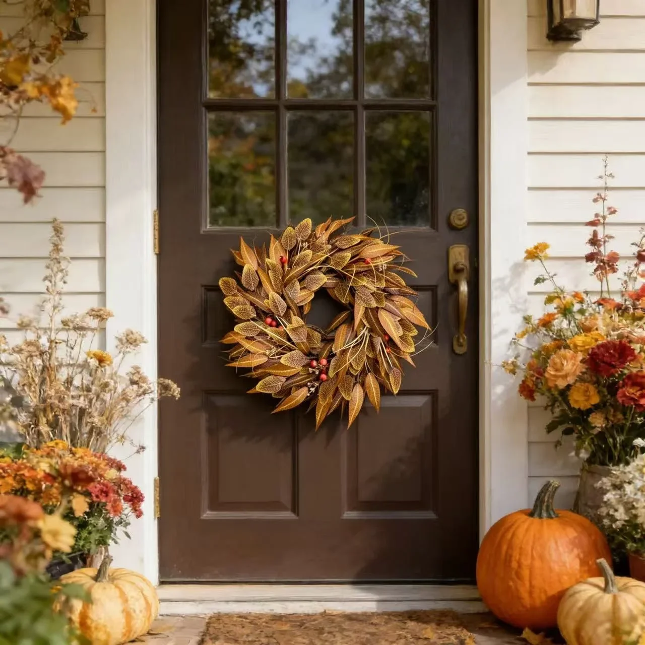 Cross-border Amazon explosion Autumn eucalyptus leaf wreath Autumn harvest festival wreath Autumn berry door hanging
