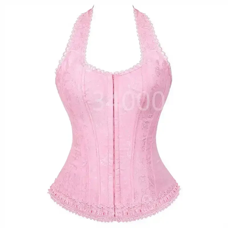 

Корсет Топ Плечевой Ремень Холтер Цветочный Жилет Молния Кружева Сексуальное Женское Белье Викторианский Ренессанс Бурлеск Korsett Розовый