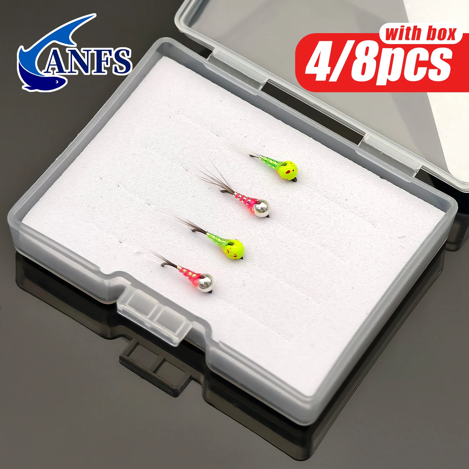 ANFS 4pcs/8pcs Tungsten Head Nymph Fly Fishing Flies, Hand Made Artificial Baits for Freshwater Fishing