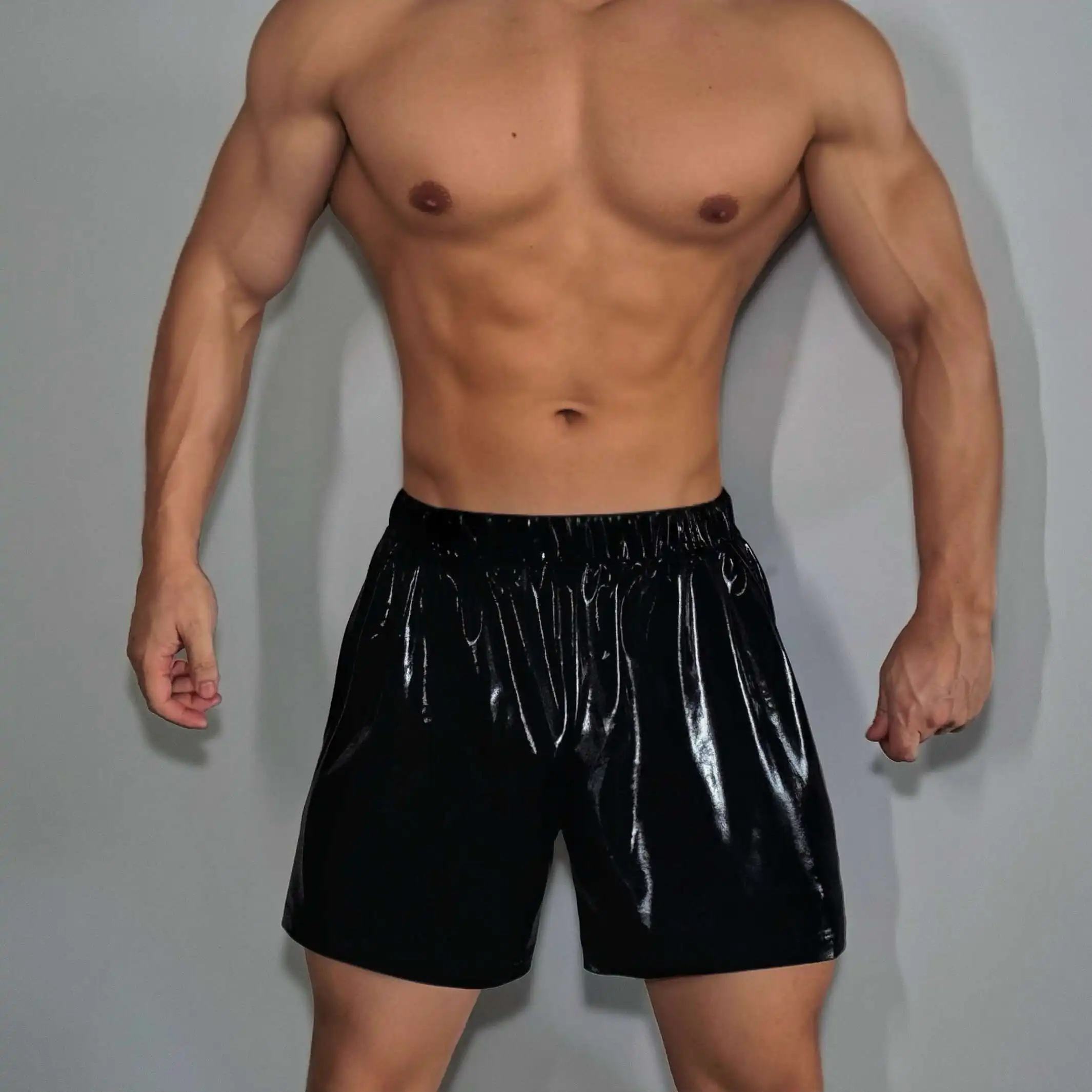 

Y2K Summer glossy black loose shorts Vintage men casual party club dance bottoms