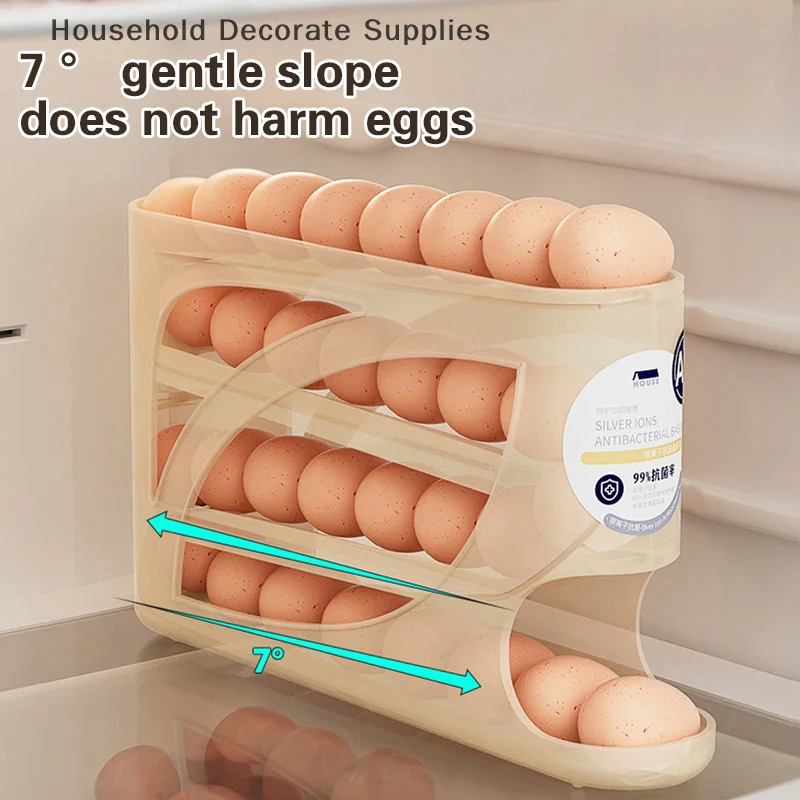 4 Layers Automatic Rolling Egg Holder Rack Fridge Egg Storage Box Container Kitchen Refrigerator Egg Dispenser Fridge Organizer