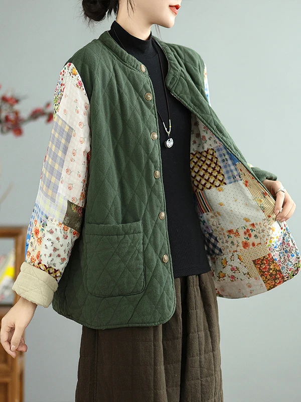 المرأة الشتاء Thiened المرقعة القطن Jaet على الوجهين ارتداء الرجعية Sle التخسيس معطف مريح فضفاض صالح طويل Sve