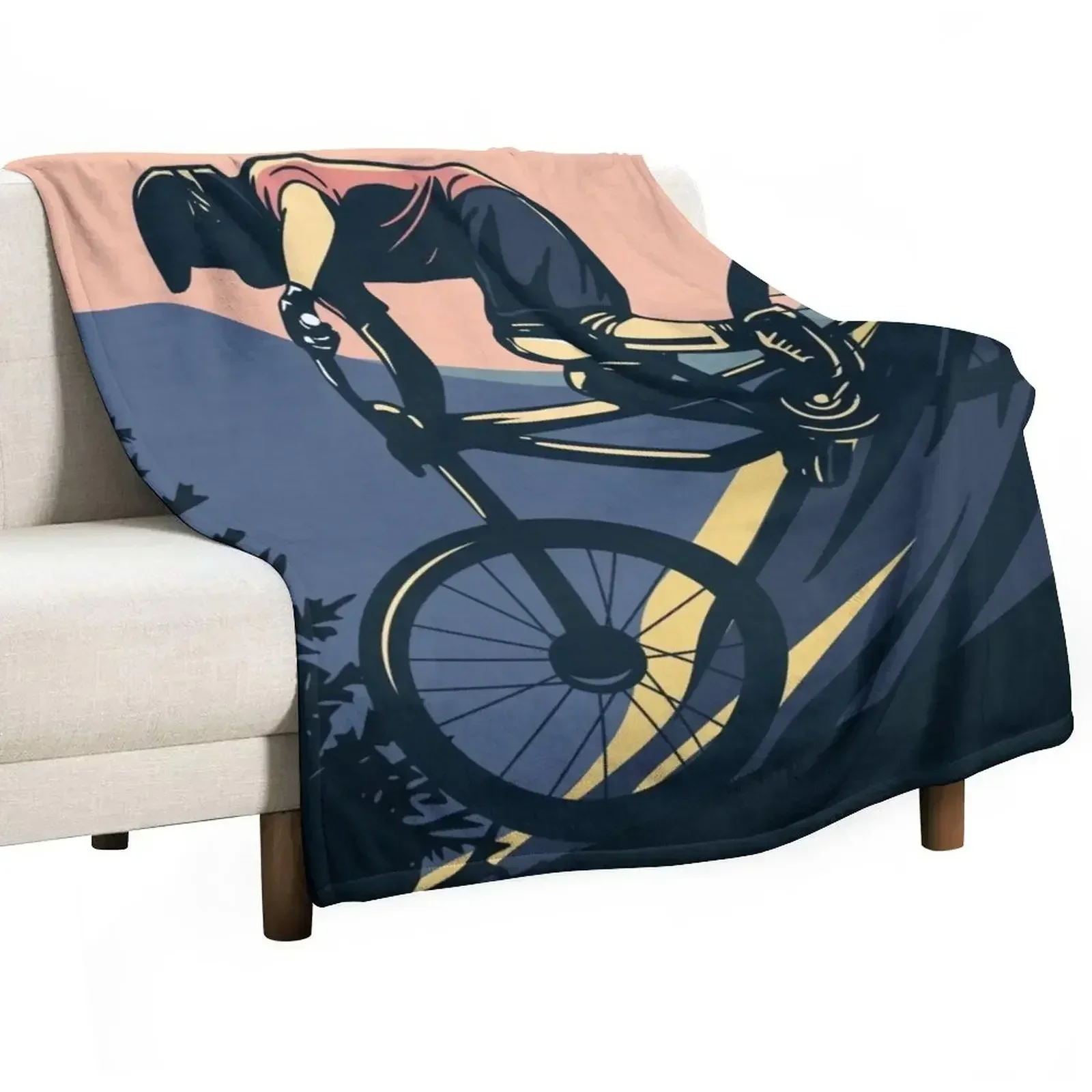 

Downhill Mountain Biker Throw Blanket Color Fast Cozy Throw Blanket