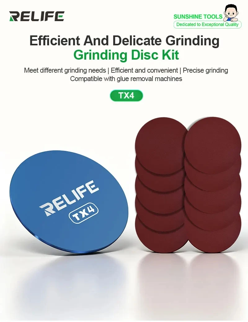 RELIFE TX4 Efficient Delicate Grinding Disc Kit Compatible Glue Removal Machine for Blade Sharpening Tweezers Repair Tool