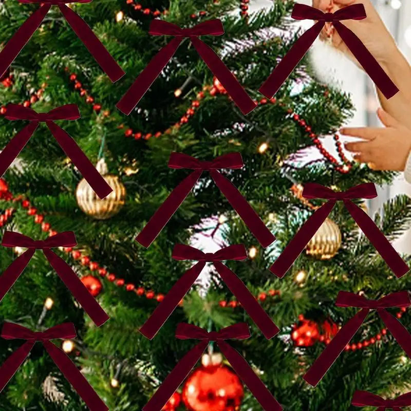Laços de natal para árvore, laços de fita de veludo para árvore de natal, 13x1 8cm/5.1x7.1 polegadas, arcos de árvore de natal vermelhos, enfeites de arco para