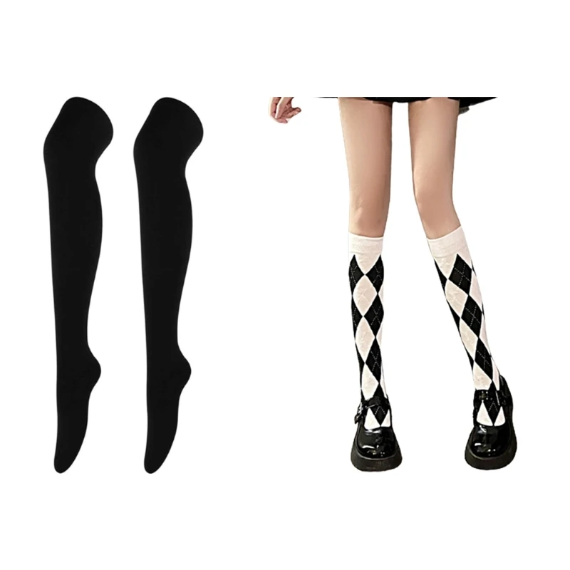 Long Socks Thigh High Tube Cotton Socks for Extra Long Knee Boot Stockings for Women Solid Color