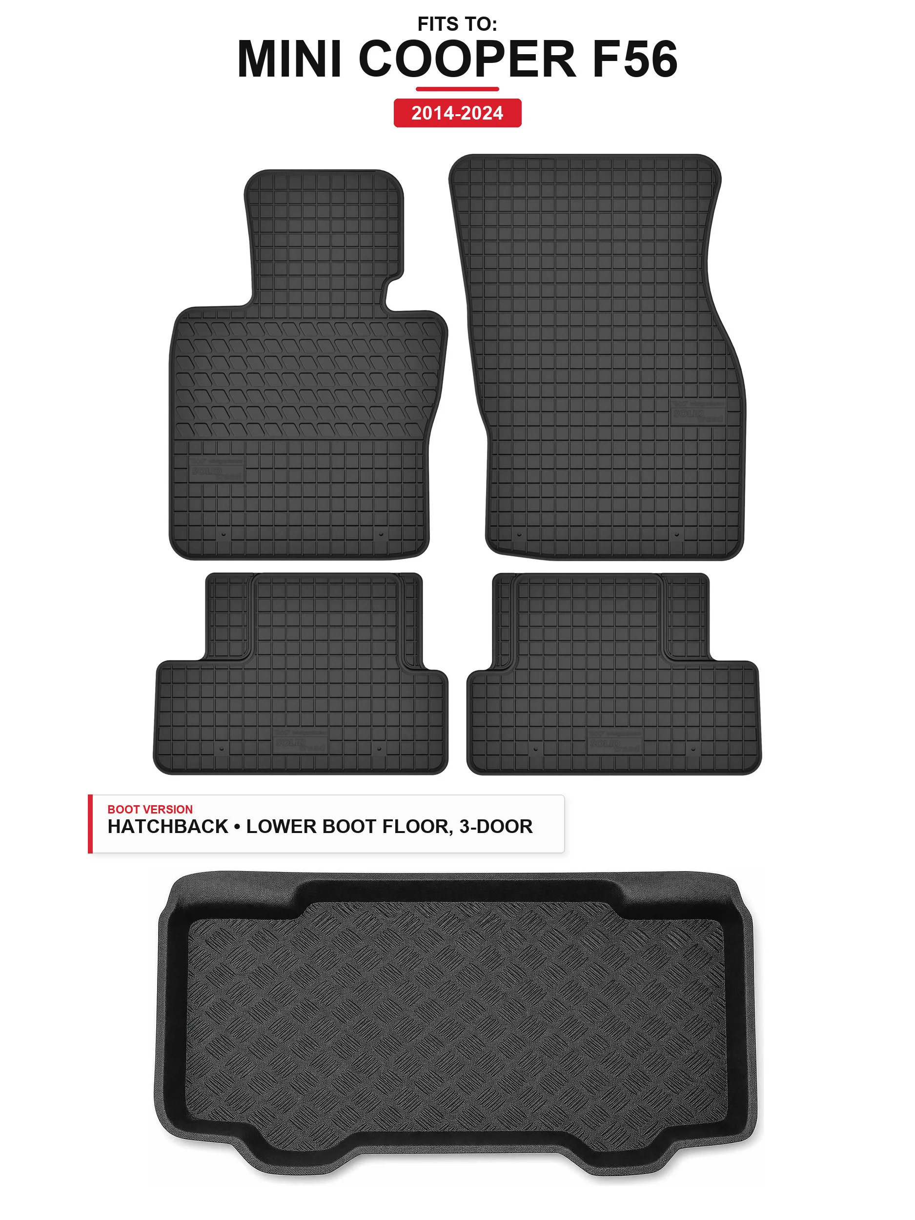 Solidtread rubberen vloermatten + bagagemat voor: Mini Cooper F56 2014-2024