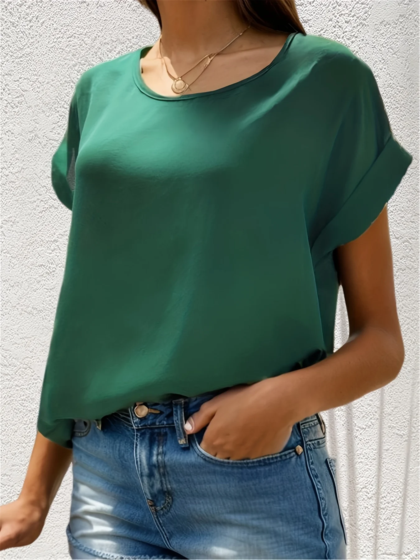 Women Fashion Solid Color Blouses Shirts Basic O Neck Short Sleeve Tops Ladies Summer Casual Blouses Top