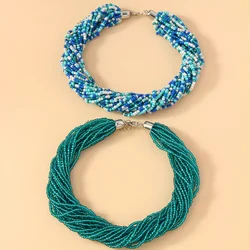 1pc Bohemian Green Blue Fashionable Elegant Simple Multi Layer Rice Bead Necklace Tie Neck Women's Neck Chain Clavicle Chain