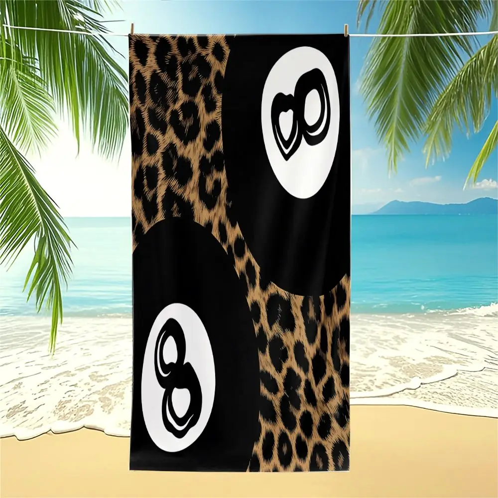 Leopard Print Graphic Beach Towel Edgy Streetwear Style 8 Ball Pattern Soft Microfiber Bath Towel Quick Dry Summer Gift