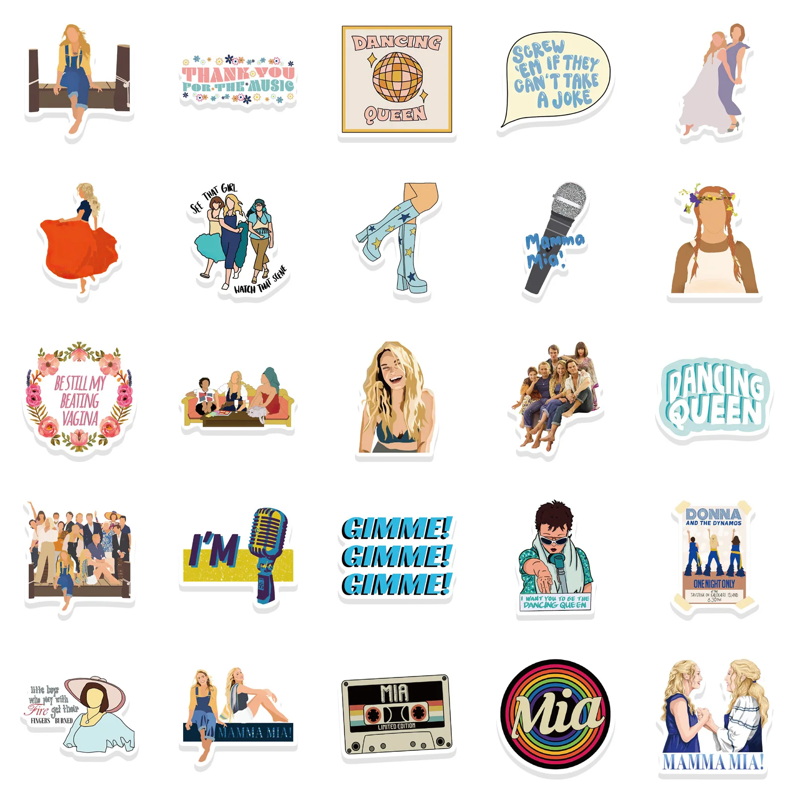 10/30/50PCS Mamma Mia! Musical Movie Sticker Graffiti Decals for Laptop Luggage Skateboard Car Classic Sticker for Teenager Toy