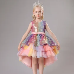 S002 vestito per bambini Trailing Princess Spot Pink Girls' 1 giugno Performance Summer New 2023 Lace Color Matching Mesh