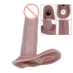 Male Dildo Sleeve Silicone Penis Cover with Cockring Soft Cock Enlargement Condom Sexy Shop Products Intimate Goods Men Sex Toys