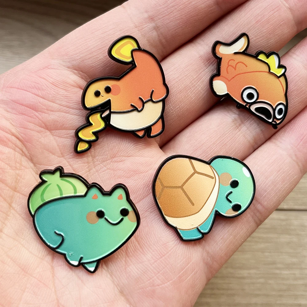 مجموعة دبابيس بوكيمون أنيمي مكونة من 4 قطع - دبابيس معدنية من المينا السنجاب تشارماندر بولباسور، شارات على شكل شخصية كرتونية لحقيبة الظهر هدايا رائعة