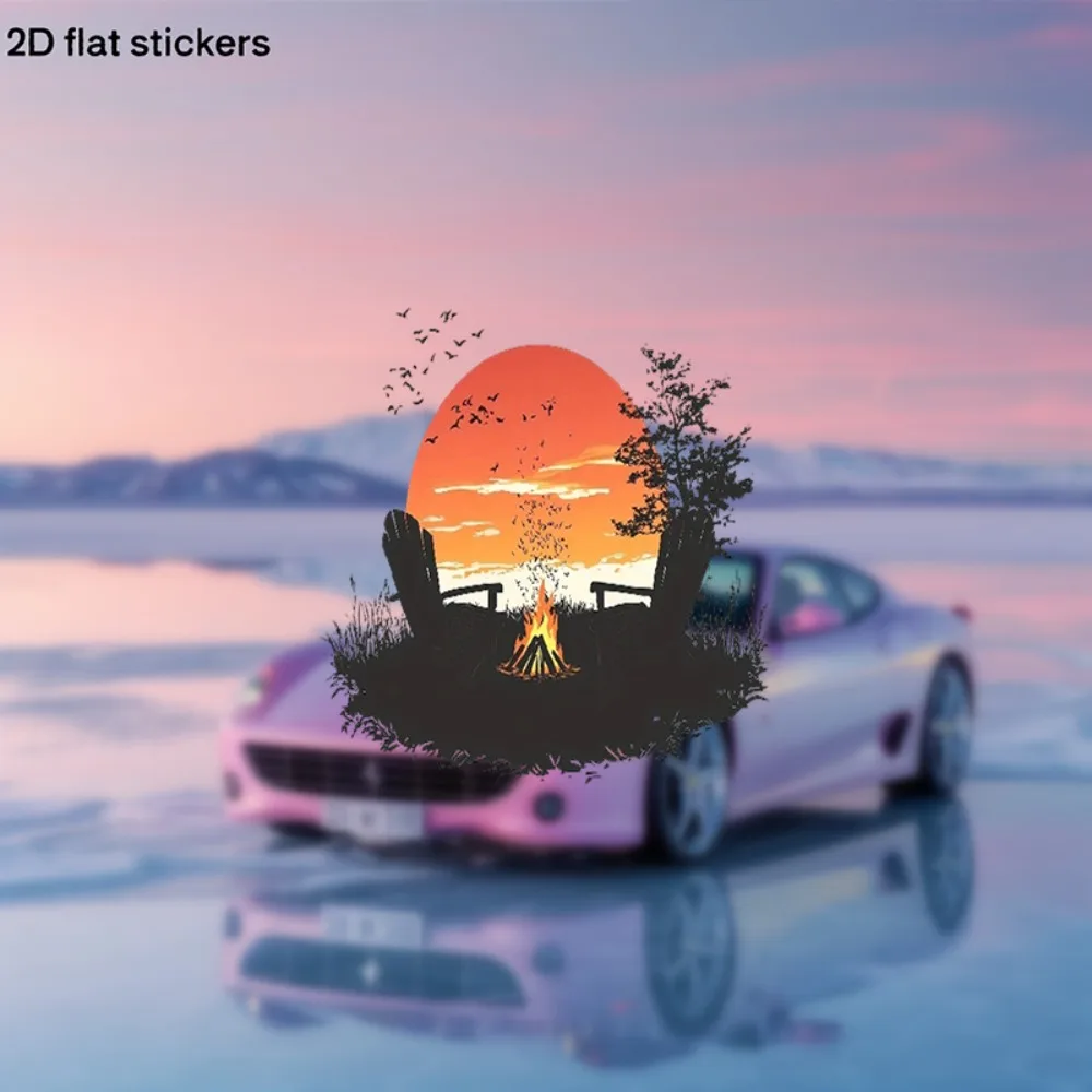 

Car Decals Showcasing a Warm Campfire And Sunset Design Ideal for Vehicles Bikes Laptops Water Bottles Fridges More!