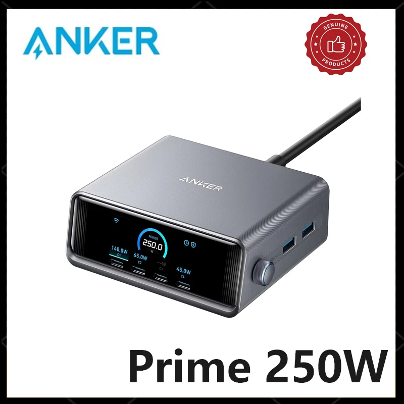 

Anker Prime 250W 200W 100W GaN Prime USB C Charging Station Ultra-Fast 6-Port 2.26" LCD Display and Smart Control Dial