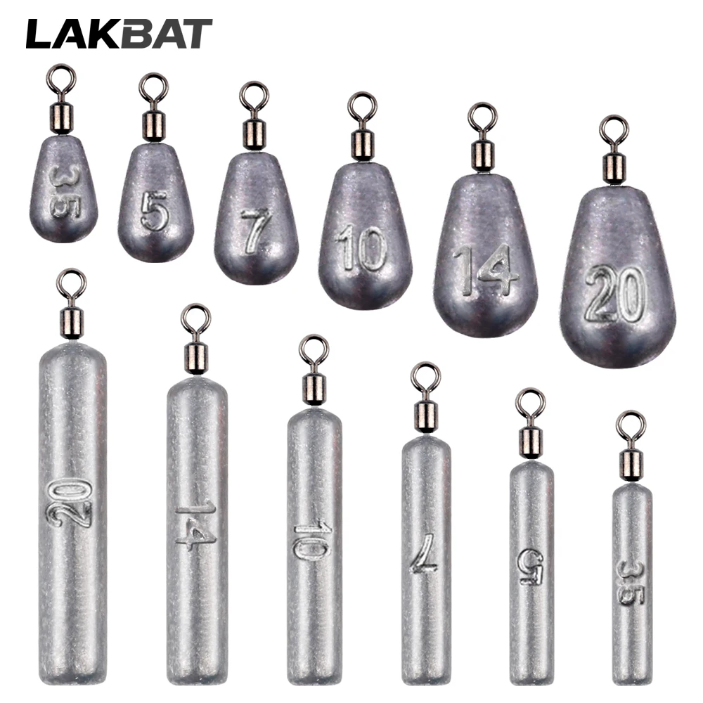 Juego de 10 señuelos de pesca de tubo/bala de 3.5g, 5g, 7g, 10g, 14g, 20g, cabezas plomadas de metal para caña rápida, kit de aparejos de pesca, herramienta de pesca, plomada colgante.