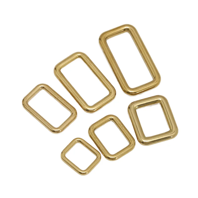 Solid Brass Square Ring Adjuster Buckles Cast Seamless Rectangle Loop Leather Craft Bag Strap Belt Luggage Purse DIY Accessories