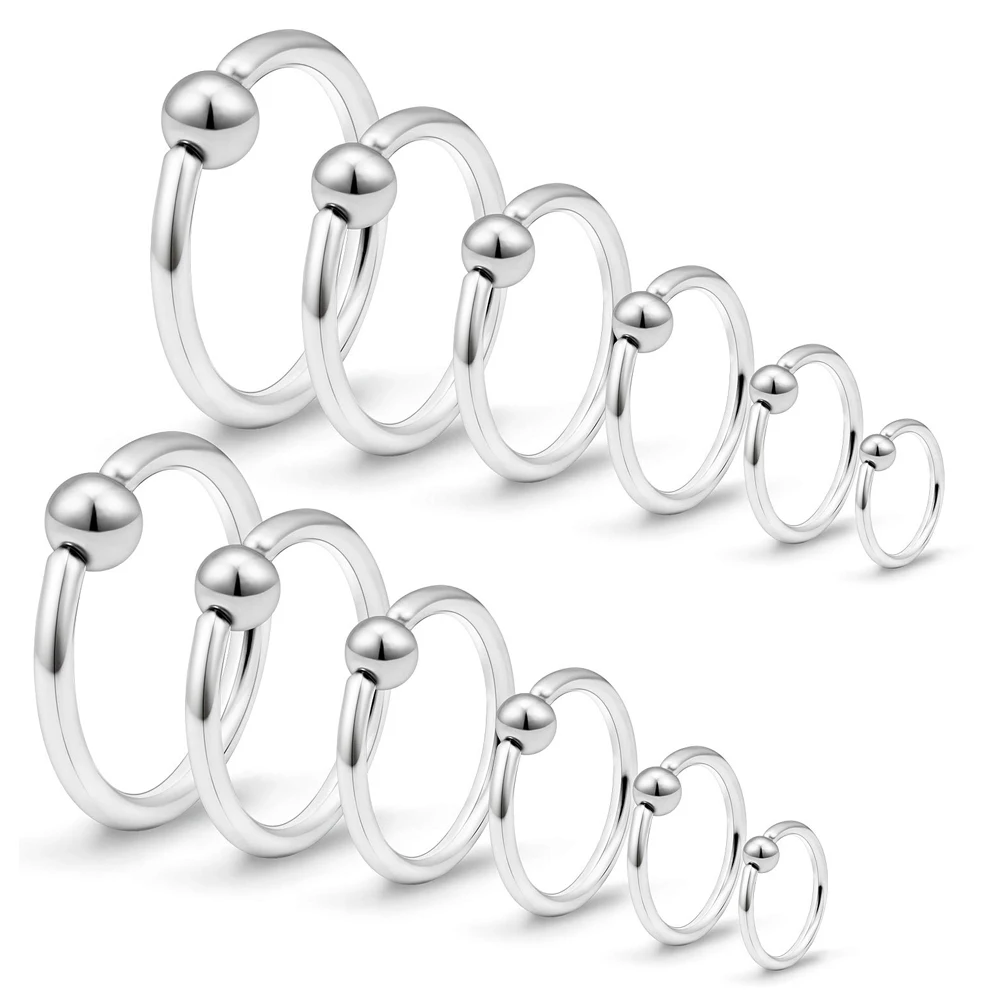 2PCS Surgical Steel Captive Bead Ring Ear Hoop Nose Ring Ear Tragus Cartilalge Piercing Nipple Ring Body Jewelry Earring 20g 16g